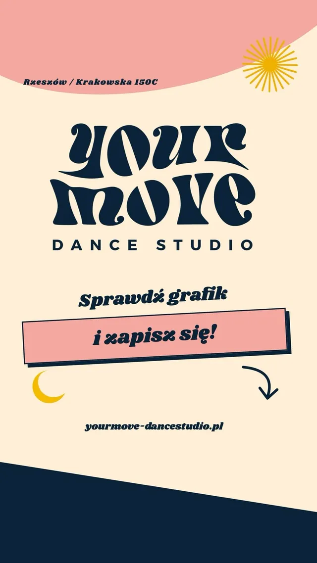 Grafika Your Move Dance Studio w Rzeszowie z zachętą do sprawdzenia grafiku i zapisów na sezon 26/27